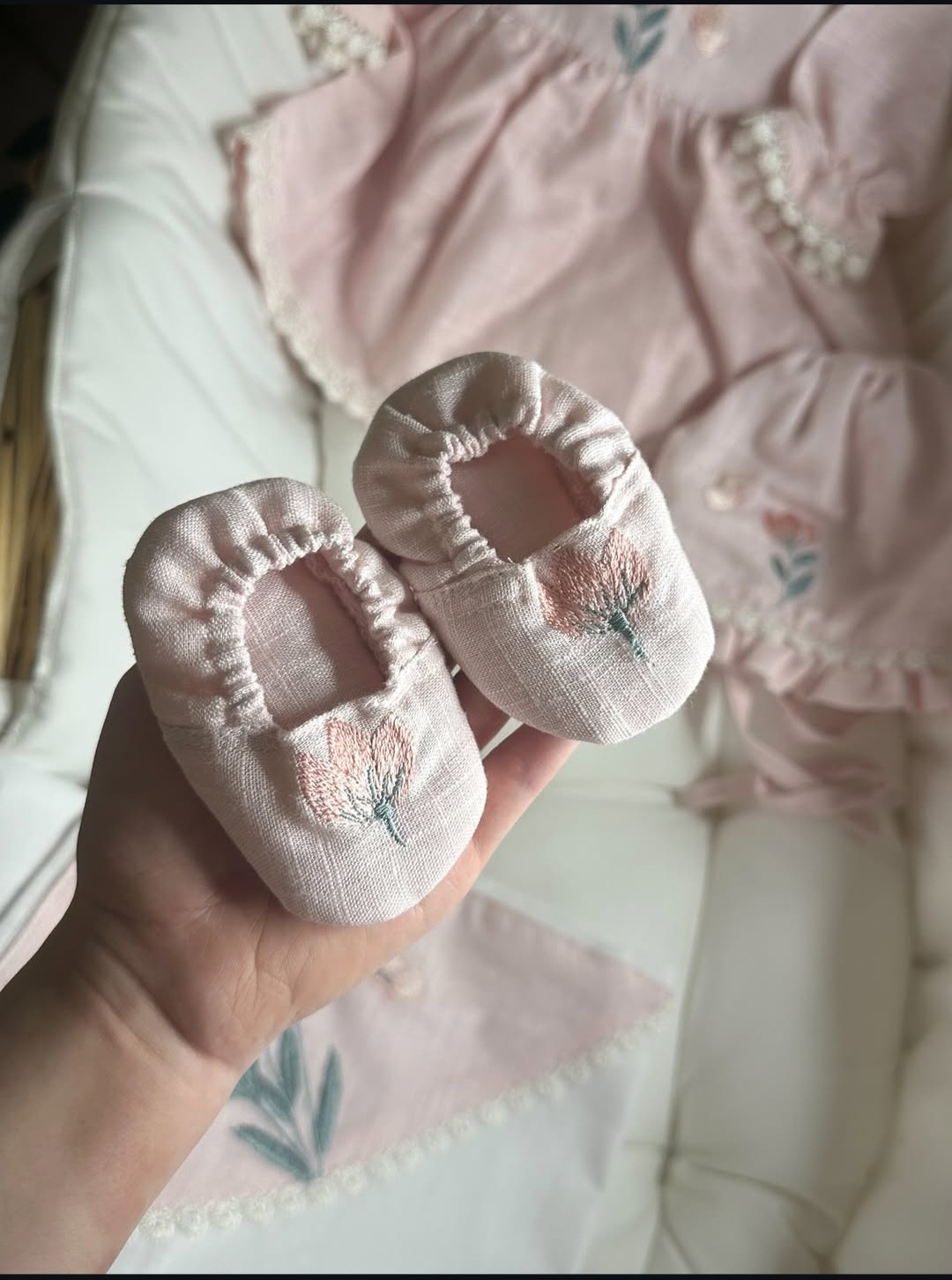 Newborn Baby Girl Starter Set - Irish Khaddar Babynest & Frock Set - Image 3