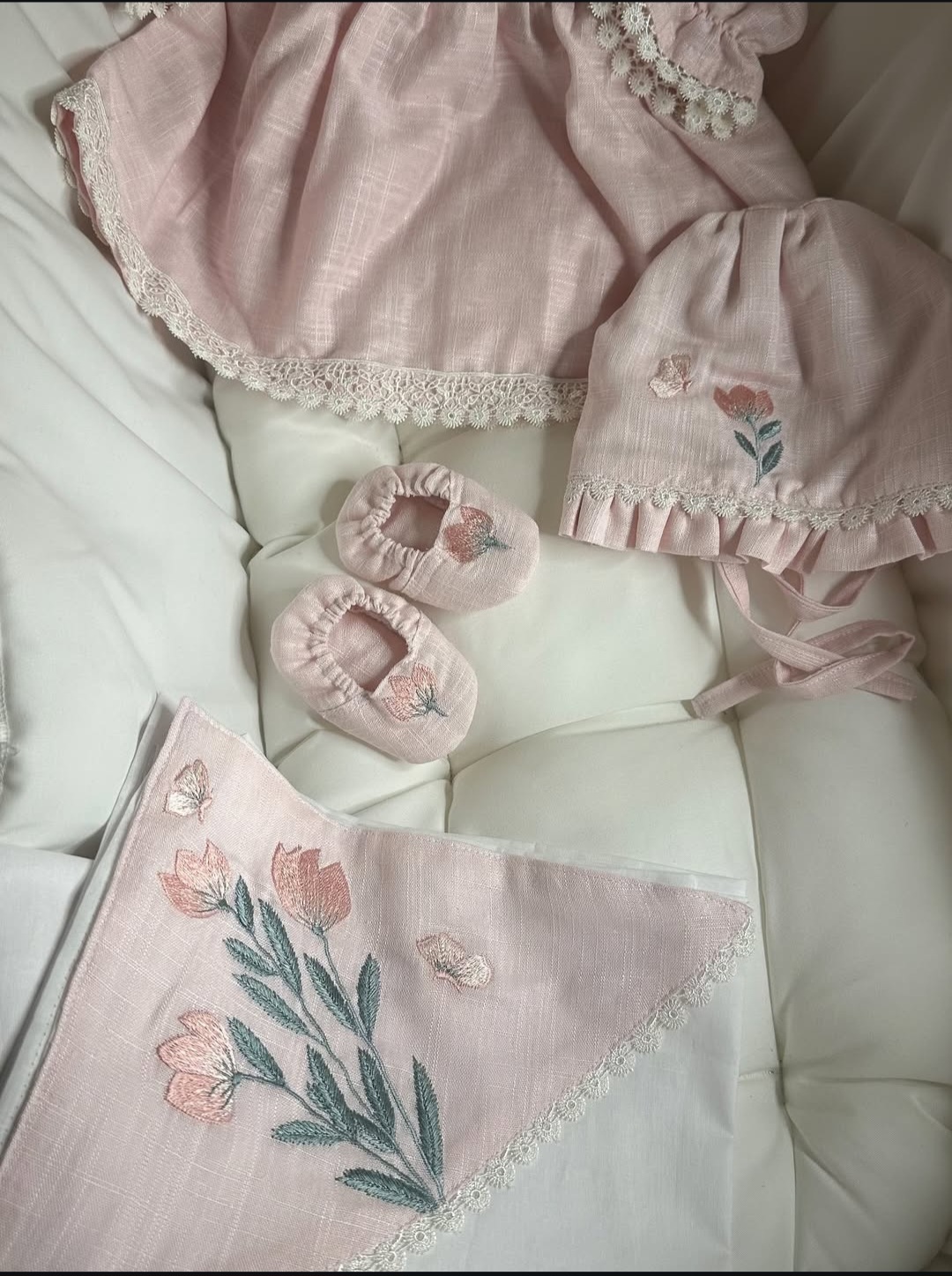Newborn Baby Girl Starter Set - Irish Khaddar Babynest & Frock Set - Image 2