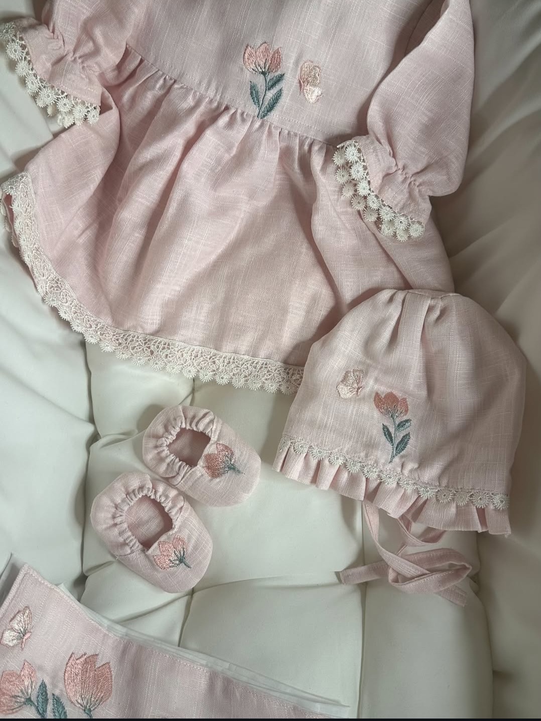 Newborn Baby Girl Starter Set - Irish Khaddar Babynest & Frock Set - Image 7