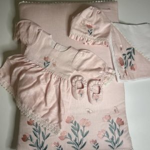 Newborn Baby Girl Starter Set - Irish Khaddar Babynest & Frock Set
