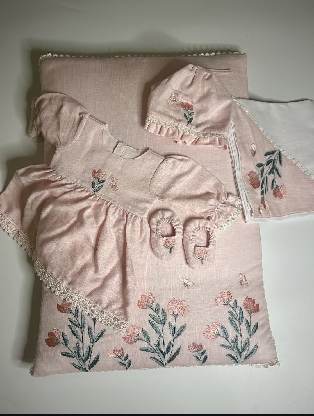 Newborn Baby Girl Starter Set - Irish Khaddar Babynest & Frock Set