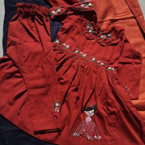 Red rose beauty hand embroidered frock